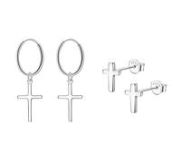 Bo Win 2 paia Orecchini Argento 925 Orecchini a Cerchio con Pendente a Croce Piccoli Orecchini Cerchio Donna Uomo Orecchini Pendenti in Argento 925 Orecchino Orecchini Croce per Donna