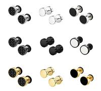 Bo Win 9 Paia Titanio Orecchini Acciaio Inossidabile Uomo Donna, Orecchini Uomo Argento, Orecchini Nero Uomo Orecchini Fibra Carbonio, Orecchini Bottone Uomo Donna Orecchini Lobo Oro Piccoli Piercing