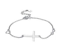 Bo Win Bracciale in Argento Sterling 925 Bracciale Croce Braccialetto Cuore con Ciondolo a Forma di Infinito Braccialetti Donna Bracciali Regolabile Bracciale Argento Braccialetto per Donna Ragazza