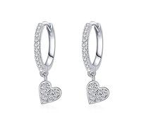 Bo Win Orecchini a cerchio in argento 925, orecchini a forma di cuore con zirconi piccoli orecchini a cerchio e ciondolo a forma di cuore, orecchini pendenti in argento per donna e ragazza
