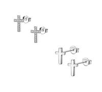 Bo Win Orecchini in Argento Sterling 925 a Croce Unisex Uomo Donna con Zirconia Cubica - Piccoli Orecchini per Ragazze Bambina