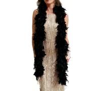 Boa di Piume, Boa di Piume Nere Naturale 2m, Sciarpa in Piuma di Tacchino per Donne, Accessorio Costume da Festa, Decorazione Elegante per Matrimonio Natale e Halloween