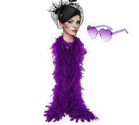 Boa di piume viola da 2 m/2 m, con occhiali da sole senza montatura a cuore, 80 g, piume di tacchino naturali, per travestimenti, per ragazze, balli, matrimoni, feste, cosplay, Halloween, Love Tour