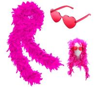 Boa Piume Colorate da 2 Metri per Donna - Accessorio per Danza, Matrimoni, Feste, Cosplay, Halloween, con Occhiali da Sole a Forma di Cuore senza Montatura