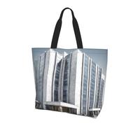 BOAIHH Borsa a tracolla leggera da donna bianca con edifici alti, grande capacità, borsa per la spesa per l'uso quotidiano e il lavoro