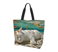 BOAIHH Borsa a tracolla leggera da donna con gatto che dorme sott'acqua, grande capacità, borsa per la spesa per l'uso quotidiano e il lavoro