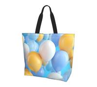 BOAIHH Borsa a tracolla leggera da donna, con palloncini, blu e bianco, grande capacità, borsa per la spesa, per l'uso quotidiano e il lavoro