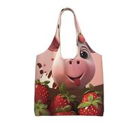 BOAIHH Borsa larga da donna, in tela, con mucche e fragole, leggera ed elegante, borsa per la spesa per le uscite quotidiane