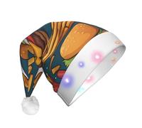 BOAIHH Cappello di Babbo Natale in peluche a LED per un sacco di cibo gustoso stampa morbida lampeggiante moda festival accessorio per feste