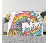 BOAIHH Coperta in flanella morbida e confortevole, 152,4 x 127 cm, leggera, pieghevole, graziose stampe con arcobaleni e unicorni, per casa, divano, uso in viaggio