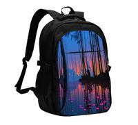 BOAIHH Nebbia Foresta Di Bambù Di Notte Grande Capacità Zaino Computer Scomparto Indipendente Sollievo Della Pressione Design Lavoro Pendolarismo