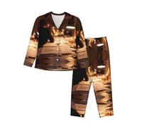 BOAIHH Pigiama da donna a maniche lunghe, leggero e confortevole, con stampa da studio occupato, Nero , XL