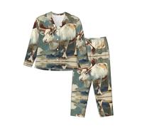 BOAIHH Pigiama da donna a maniche lunghe, leggero e confortevole, con stampa di alce resistente, Nero , XXL