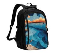 BOAIHH Pittura a olio Barca a vela Grande Capacità Zaino Computer Scomparto indipendente Sollievo dalla pressione Lavoro Lavoro Pendolarismo