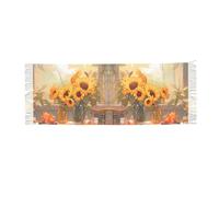 BOAIHH Sciarpa con frange da donna, 77 x 27 in squisiti girasoli sotto il davanzale della finestra, scialle stampa con morbido calore e design pieghevole