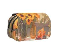 BOAIHH Sunflowers Under The Window sill Double Clamshell Pen Case Full-Width Printing Adatto per schizzi, viaggi e scuola