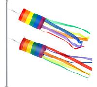 Boao 2 Pezzi Americano US Bandiera Manica a Vento Colorato Arcobaleno Appeso Decorazione Patriottico Manica a Vento Materiale Impermeabile per Appendere Esterno, 24 Pollici(Colonna Arcobaleno)