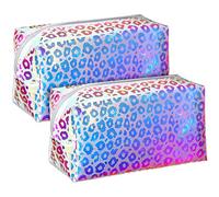 BOAO 2 pezzi Clear Iridescent Holographic Makeup Bag Cosmetic Toiletry Bag Pouch Waterproof Portable Skinny Glitter Pencil Case Travel Handbag for Makeup Tools Organize, multicolore, Motivo leopardato