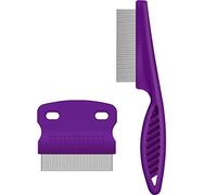 Boao 2 Pezzi Pettine per Peli Pettine per Gatti Cane Strumento per Toelettatura in Acciaio Pettini di Rimozione dei Denti in Metallo Sicuri, Pulisci Pidocchi/Grovigli/Nodi/Crosta/Sporcizia (Viola)