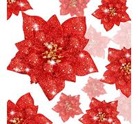 Boao 24 Pezzi Fiori di Natale Artificiali Stella di Natale Glitterata Decorazioni Stella di Natale Ornamenti dell'Albero di Natale di Matrimonio, 3/4/ 6 Pollici (Rosso)