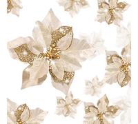 Boao 24 Pezzi Fiori di Stella di Natale Poinsettia Glitterati Artificiali Glitter Ornamenti di Capodanno per L'Albero, Nozze (Oro)