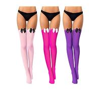 Boao 3 Paia Calze Autoreggenti con Fiocco per San Valentine (Viola a Fiocco Nero, Rosa Rossa a Fiocco Bianco, Rosa a Fiocco Nero)