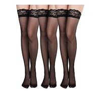Boao 3 Paia Calze Autoreggenti da Donna Calze di Pizzo in Silicone (Nero, S - M)