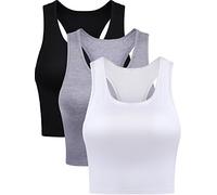 Boao 3 Pezzi Canotta Corta Senza Maniche Crop Tank Top (Nero, Bianco, Grigio, M)
