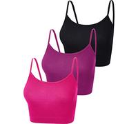 BOAO 3 Pezzi Top a Canotta con Spalline Sottili Sport (Nero, Rosa Rossa, Viola, L)