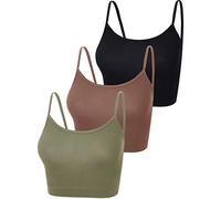 BOAO 3 Pezzi Top a Canotta con Spalline Sottili Sport (Nero, Verde, caffè, S)