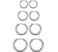 Boao 4 Paia Orecchini a Cerchio in Acciaio Inossidabile Piccoli Orecchini a Cerchio Cartilagineo Anelli per Labbra Naso per Uomini e Donne (12 mm, 14 mm, 16 mm, 18 mm, Colore Acciaio)