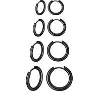 Boao 4 Paia Orecchini a Cerchio in Acciaio Inossidabile Piccoli Orecchini per Uomo e Donna Anello Cartilagine per Labbra e Naso (8 mm, 10 mm, 12 mm, 14 mm, Nero)