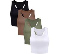 BOAO 4 Pezzi Canottiere per Raccolto di Base Senza Maniche Racerback Crop Sport Top in Cotone per Donna (Nero, Bianco, Verde Militare, caffè, M)