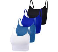 Boao 4 Pezzi Canottiere per Raccolto di Base Senza Maniche Racerback Crop Sport Top in Cotone per Donna (Nero, Blu, Rosa, Bianco, S)