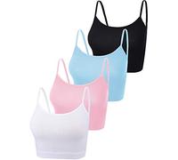 Boao 4 Pezzi Canottiere per Raccolto di Base Senza Maniche Racerback Crop Sport Top in Cotone per Donna (Nero, Blu, Rosa, Bianco, S)