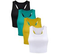 BOAO 4 Pezzi di Base Crop Canotte Senza Maniche Racerback Crop Sport Top per Le Donne, Black, White, Bright Yellow, Green, L