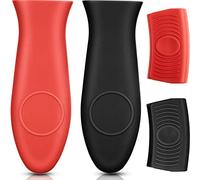 Boao 4 Pezzi Supporto Manico Caldo in Silicone e Supporto Manico Aiutare in Silicone Tegame in Ghisa Copri Manico Padella Manico per Pentole in Ghisa, Padelle, Piastre, Padelle, Forno, Nero e Rosso