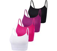 BOAO - Confezione da 4 Canotte Corte per Donne e Adolescenti, in Cotone, con Spalline Sottili, Crop Top Basic per Sport, M