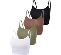 BOAO - Confezione da 4 Canotte Corte per Donne e Adolescenti, in Cotone, con Spalline Sottili, Crop Top Basic per Sport, L
