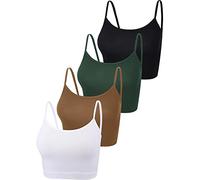 BOAO - Confezione da 4 Canotte Corte per Donne e Adolescenti, in Cotone, con Spalline Sottili, Crop Top Basic per Sport, M