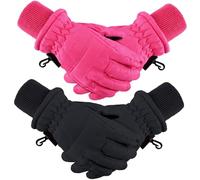Boao Guanti invernali da sci per bambini, impermeabili, caldi, guanti da neve a dita piene, per bambini, nero, rosso rosa, 5 - 10 Years