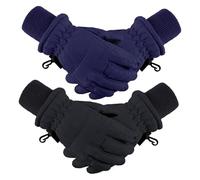 Boao Guanti invernali da sci per bambini, impermeabili, caldi, guanti da neve a dita piene, per bambini, nero, blu navy, 5 - 10 Years