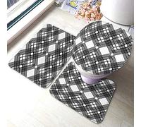Board Set di 3 tappetini da Line Grid Linen Ageing Dot Bright Scratch Striped Retro Color Tappetini da per bagno Assorbente Tappeto antiscivolo 23,6X15,7 pollici Poliestere per vasca WC