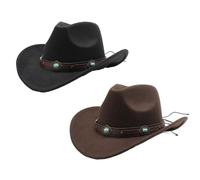 Boarle 2 cappelli classici in lana da cowboy per uomini e donne, autunno-inverno, stile occidentale, cappello in feltro con cinghia, design decorativo in zaffiro, per esterni (caffè+nero)