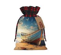 Boat On The Beach - Borsa a tracolla natalizia con coulisse, 11,9 x 17,5 cm, borsa robusta per regali e oggetti essenziali per l'uso quotidiano