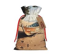 Boat On The Beach - Borsa a tracolla natalizia con coulisse, 21 x 30 cm, borsa robusta per regali e oggetti essenziali per l'uso quotidiano