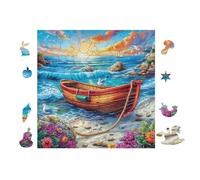 Boat on Tropical Beach Rompicapo 100 Pezzi Per Decorazione Murale Grande Formato Cartone Rigido Panoramico Per Pareti Ampie Stampa Ad Alta Definizione 28x28cm