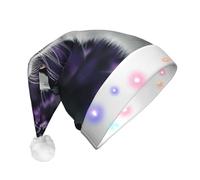 BOAXXL Cappello natalizio con LED - Cappello di Babbo Natale in peluche con gatto alla moda che guarda la lavanda stampa, design morbido delicato sulla pelle per festival e feste