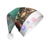 BOAXXL Cappello natalizio con LED - Cappello di Babbo Natale in peluche con stampa alla moda di città sul mare, design morbido e delicato sulla pelle, per festival e feste
