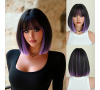 Bob Corta e Liscia con Viola per Cosplay di Halloween, Progettata per Donne. Questa una Pulita ed è Realizzata con Fibre Sintetiche ad Densità Resistenti al Calore